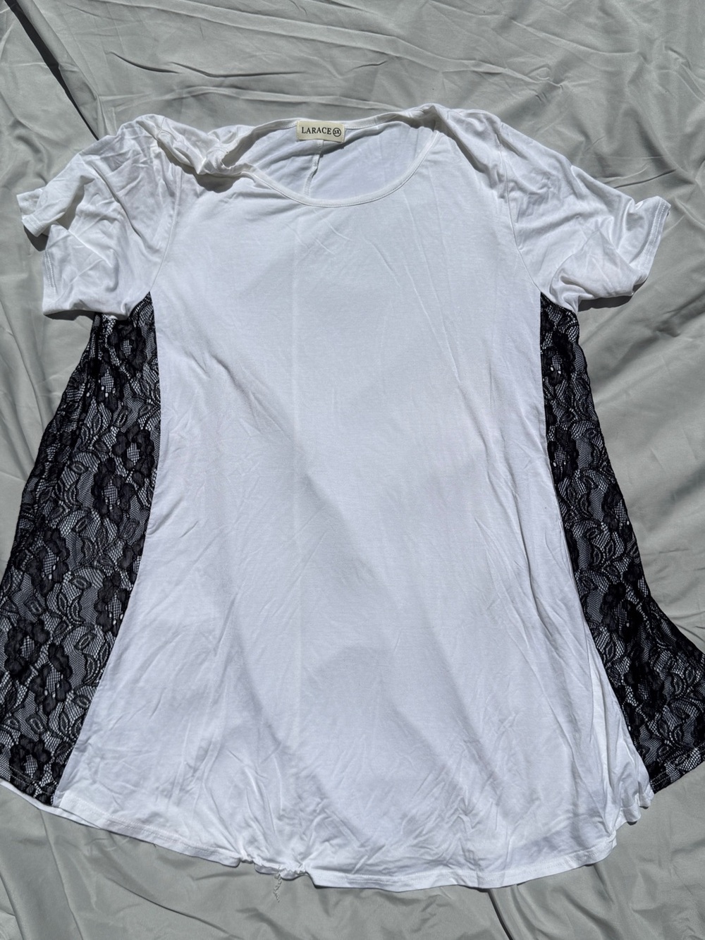LARACE White Short-Sleeve Tee with Black Lace Side Panels